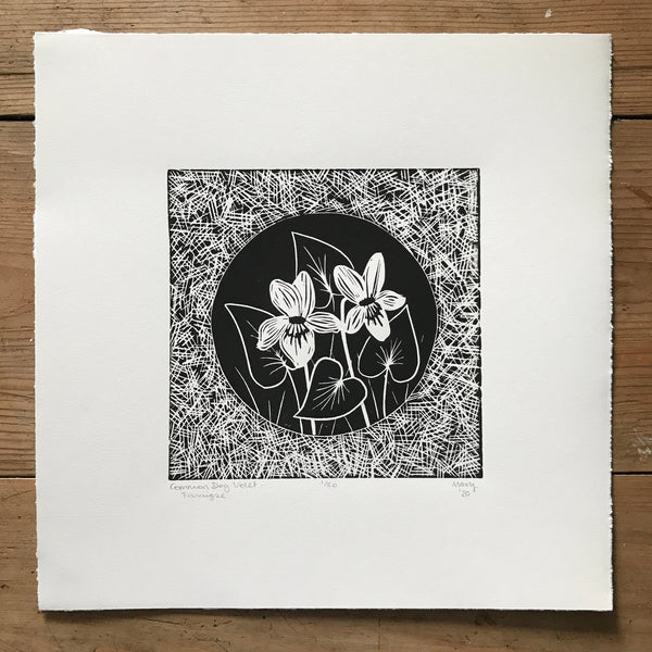 Dog-Violet (Fanaigse) Irish Wildflower Lino Cut Print | Original Handmade & Limited Edition by Mary Callaghan